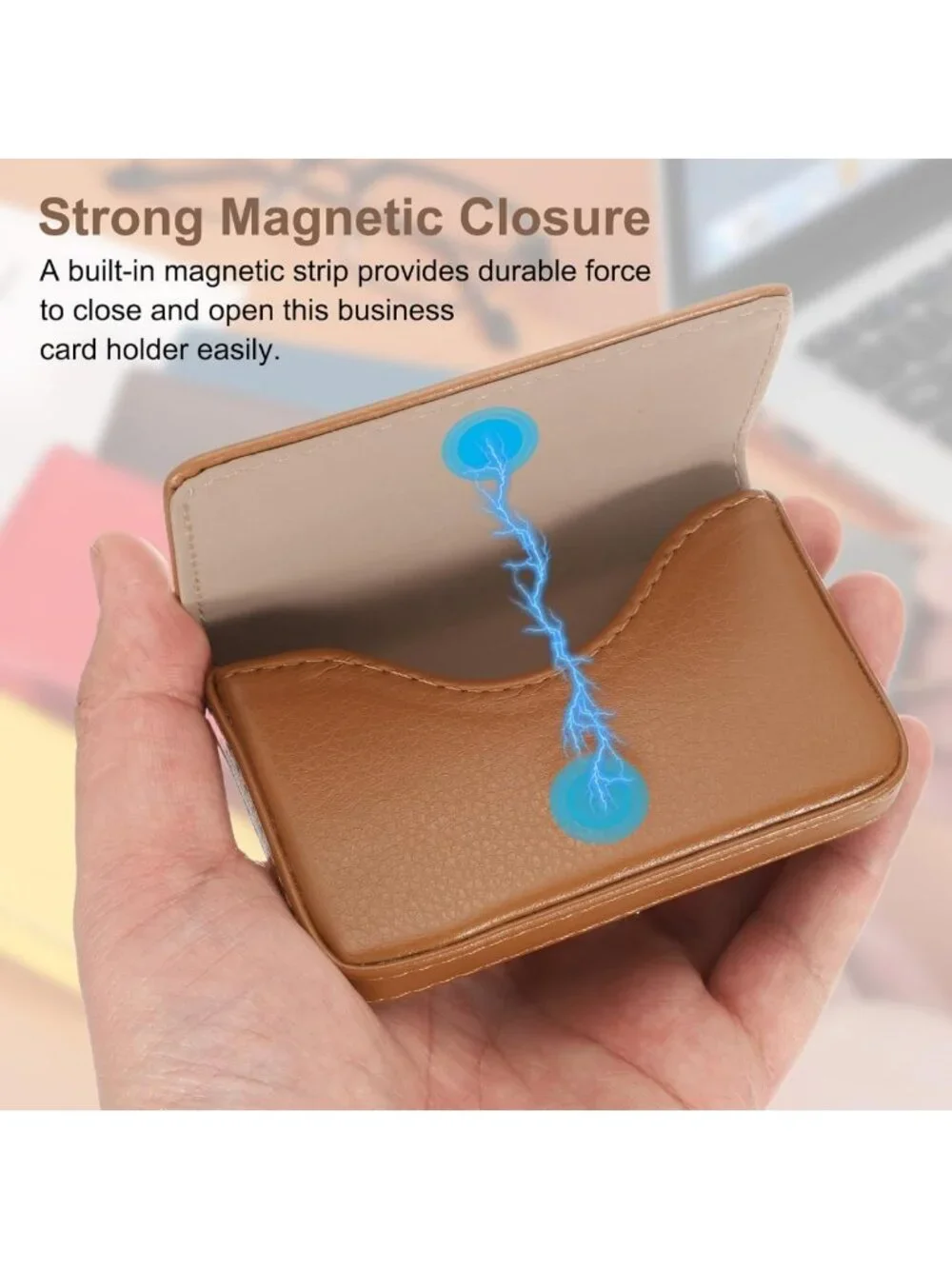 Stylish PU Leather Business Card Holder Case with Magnetic Closure for Men